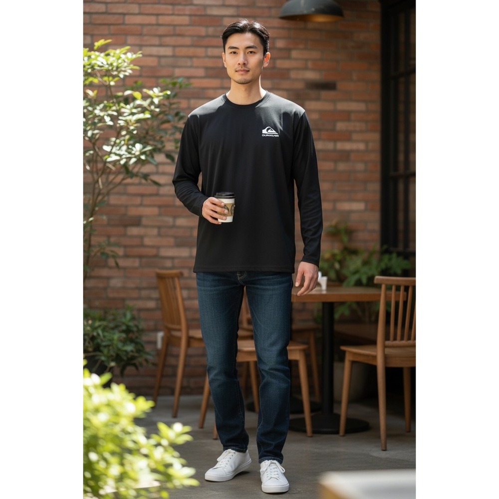 403 Quiksilver Mens Long Sleeve Rash Guard Black UPF 50+ Quick Dry Swim Shirt M